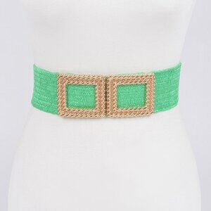 Big Metal Buckle Faux Straw Stretch Belt